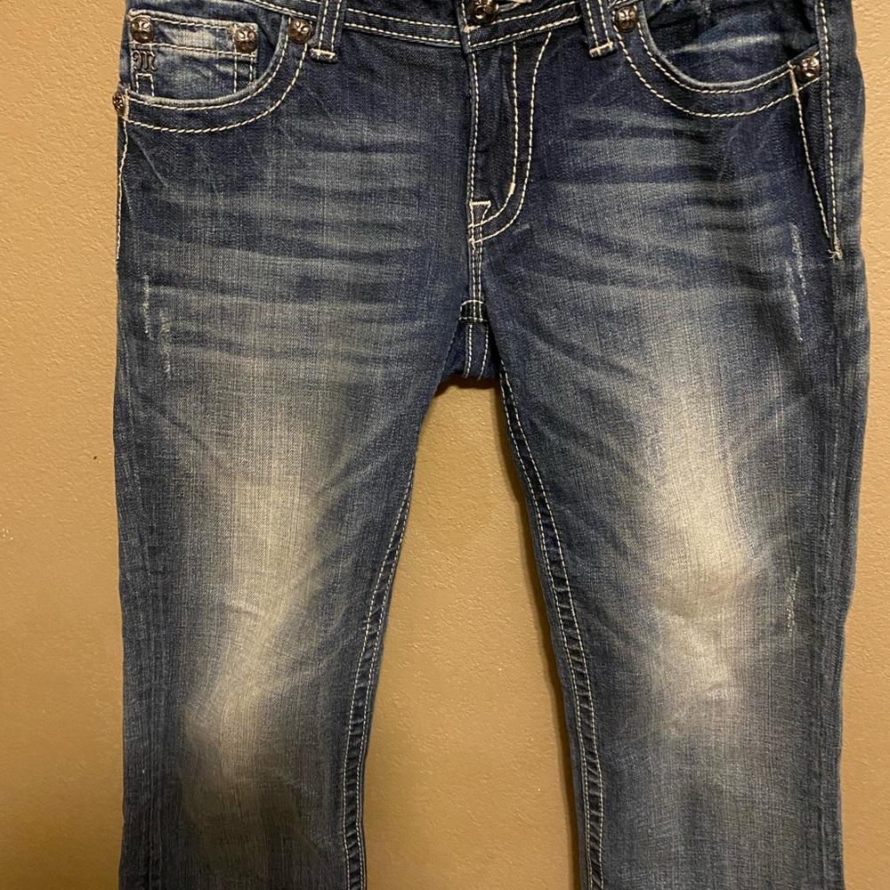 Miss Me Crop Denim Jeans Embellished Pockets JE6048C6 Size 29 - Picture 3 of 11